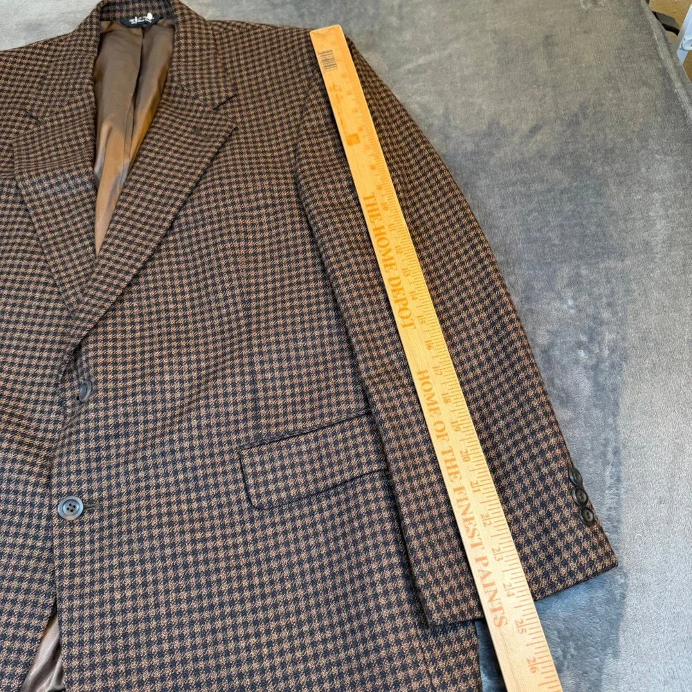 Bill Blass Classics Blazer Mens 43 Short Brown Wool Houndstooth Two Button